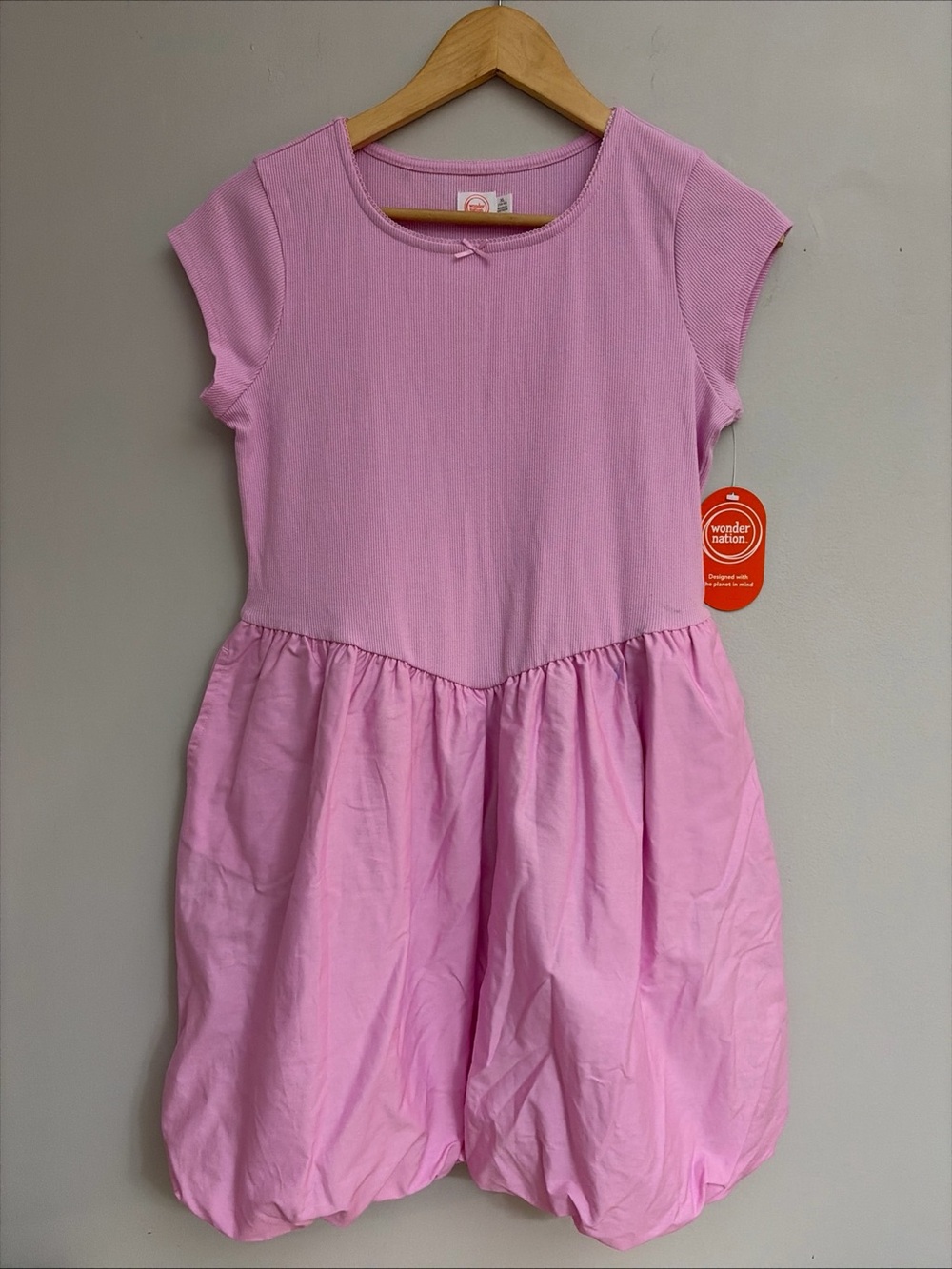 Wonder Nation New! Girls' Pink Short Sleeve Bubble Dress size XL 14-16
